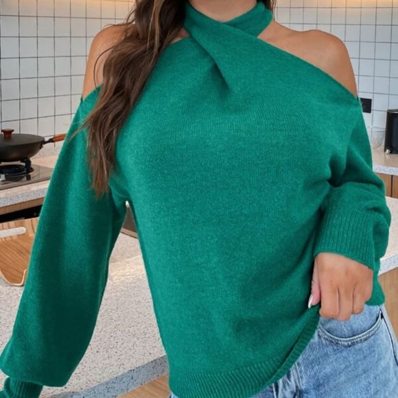 CONTEMPORARY GIRL Halter Cold Shoulder Sweater top - Picture 3 of 7